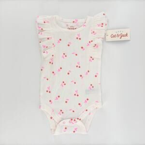 Cat & Jack Baby Girls’ Ruffle Sleeve Bodysuit Cherry Print 6-9M New with Tags